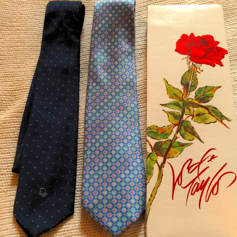 2 NWOT men's ties, Piattelli handmade silk tie , Christian Dior  Blue,  Dressy